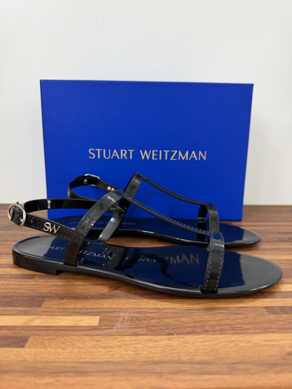 Stuart Weitzman Glossy Black Jelly Flats